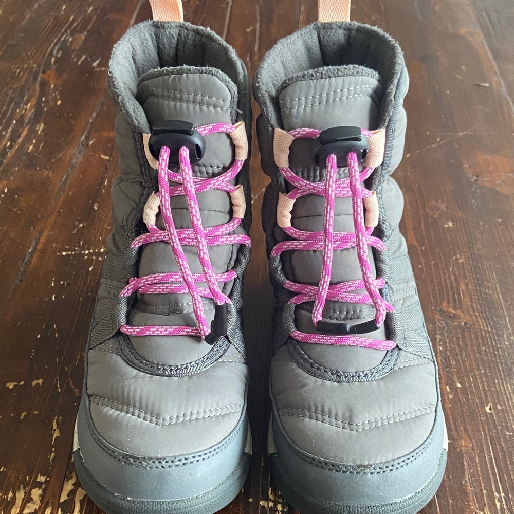 Sorel Kids Boots in Gray with Pink Accents